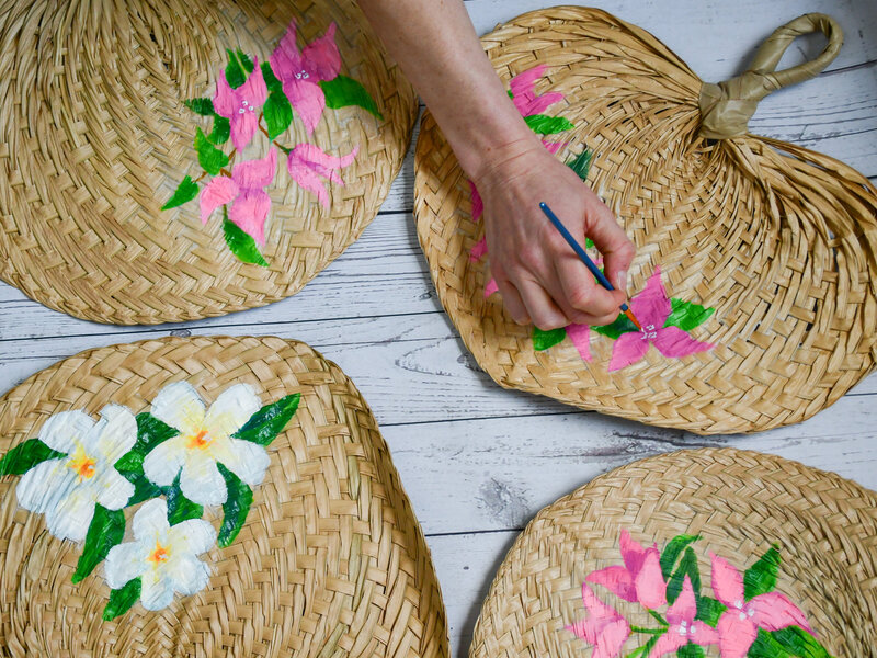 Tess Ramirez at Rosewood Little Dix Bay Hand Painting Fans