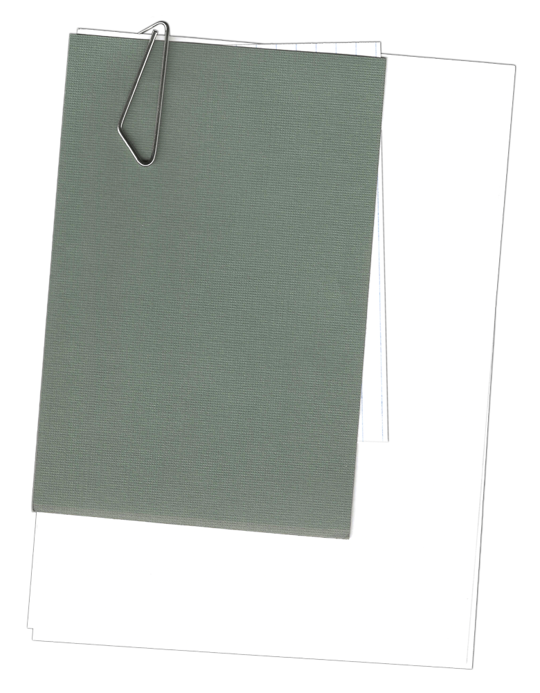 Stacked textured green paper with paper clip