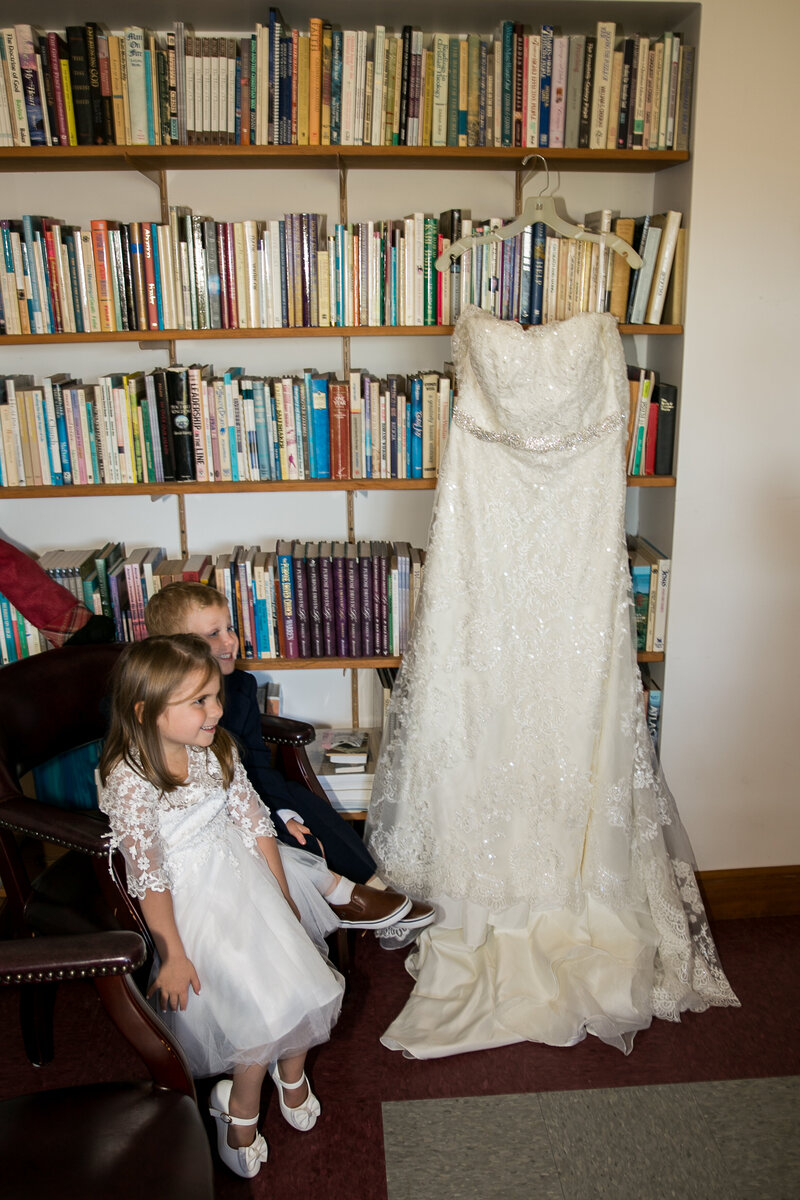 Kids next to Wedding Dress | Rangeley Wedding Photography