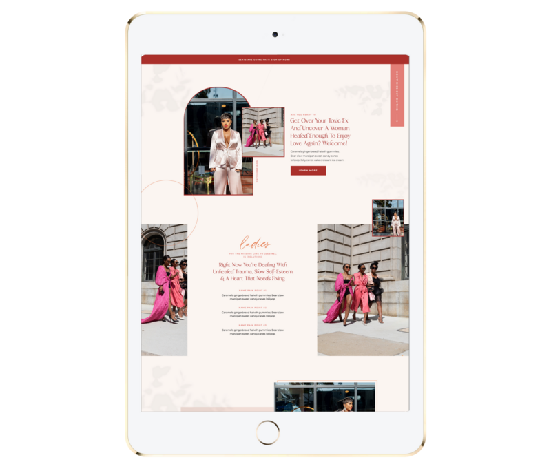 burgundy and beige showit website template being displayed on a white ipad