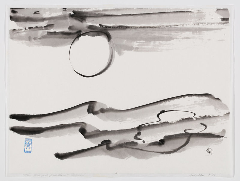 Abstract sumi e painting by Marilyn Wells, based on ancient Zen poem by Dogen. Ink onm Paper,