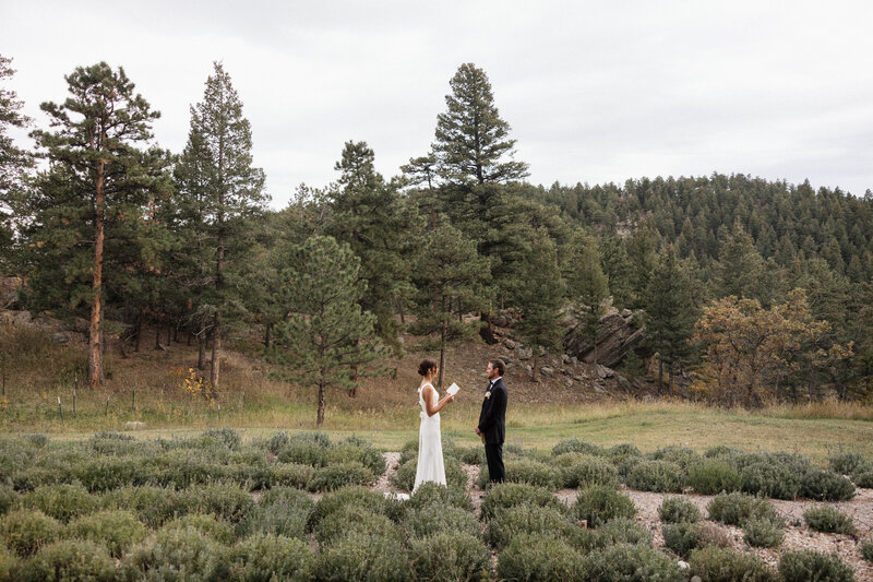 Couple in a quiet, peaceful moment together on their wedding day.