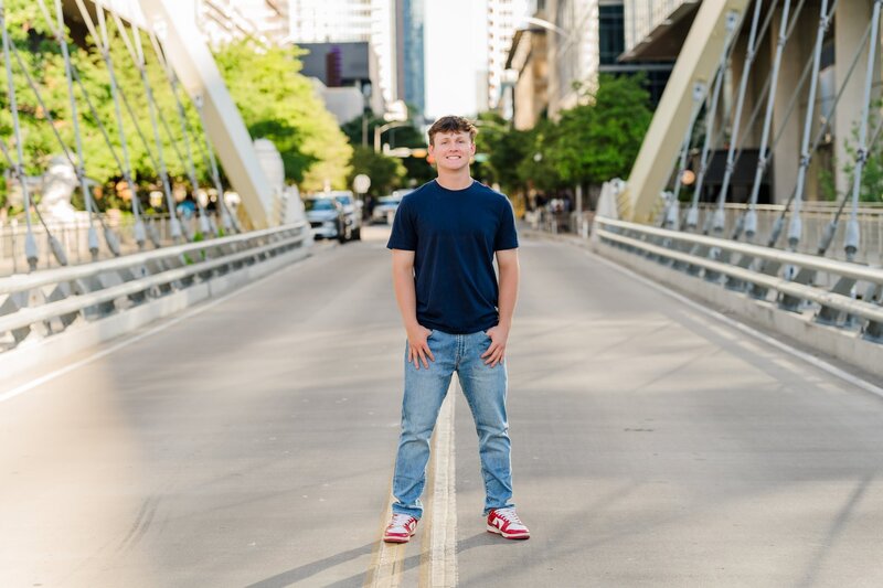 Wimberley high school senior guy photos in Downtown Austin 
