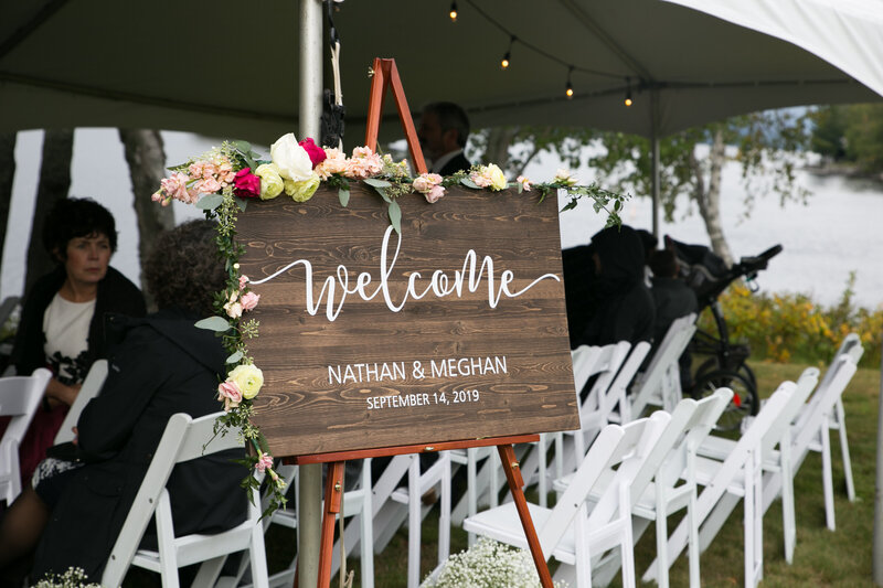 Welcome Sign at wedding | Taken by Maine Wedding Photographer