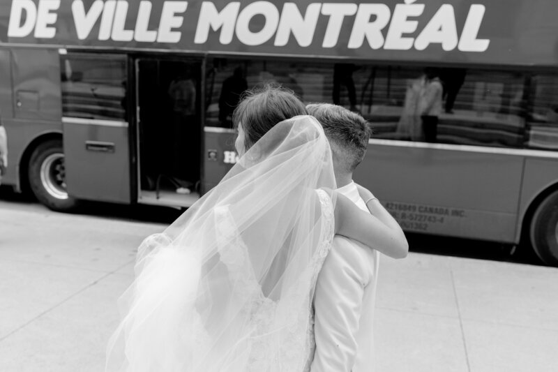 Bride and groom walk up memorial steps at their DC wedding