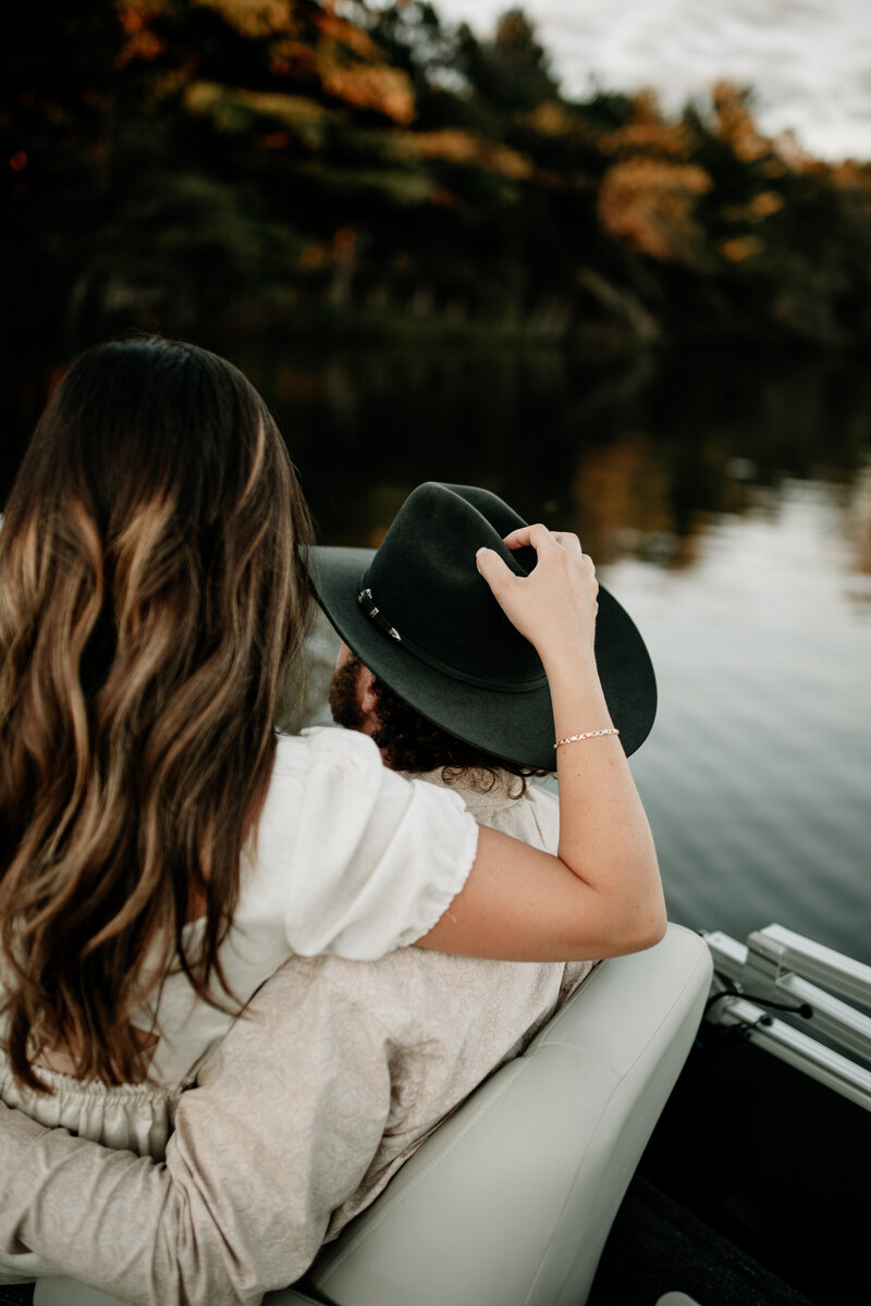 Northern Minnesota summer engagement session on a boat
