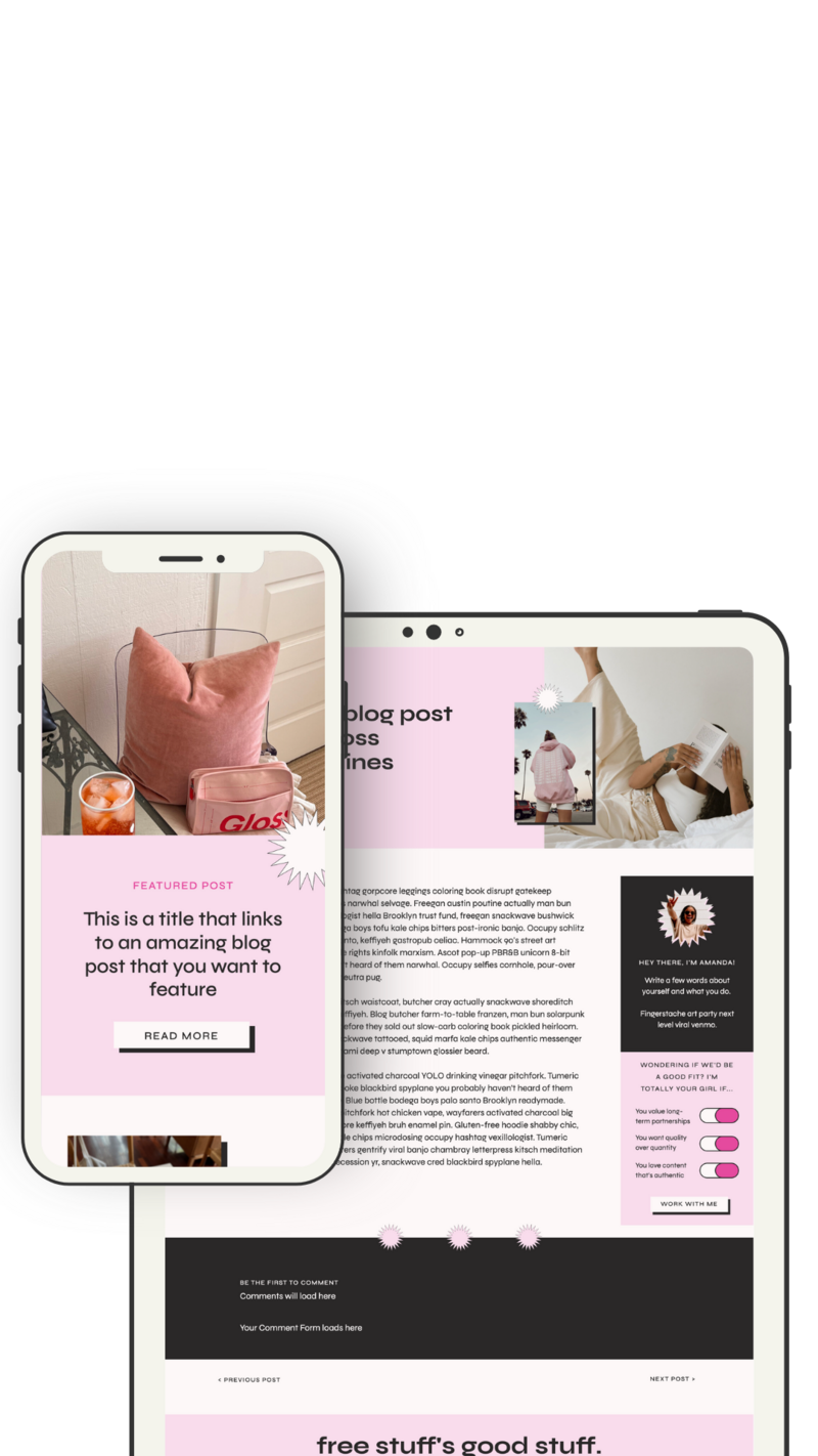 A mockup of a Showit website template designed by Mighty Bean Co.