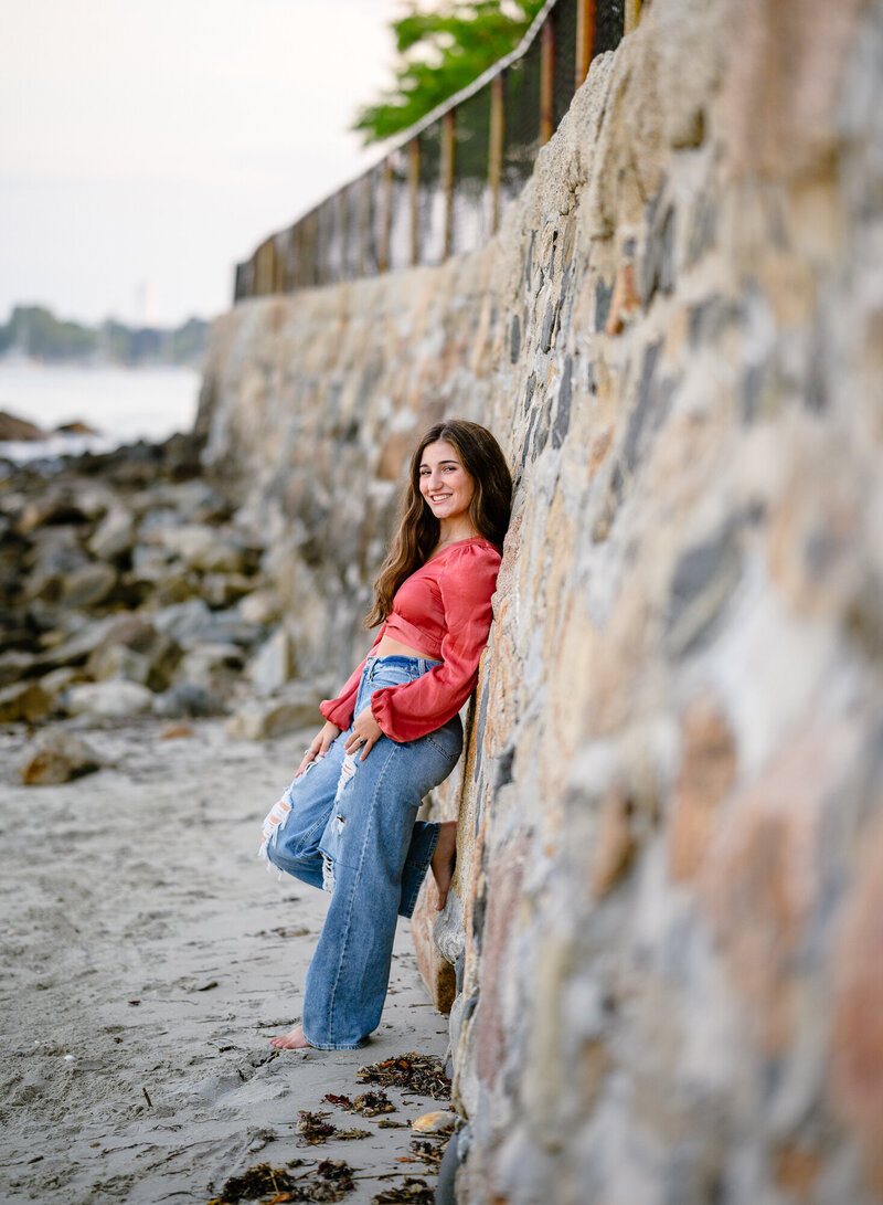 Rye Beach high school senior in car for photography session