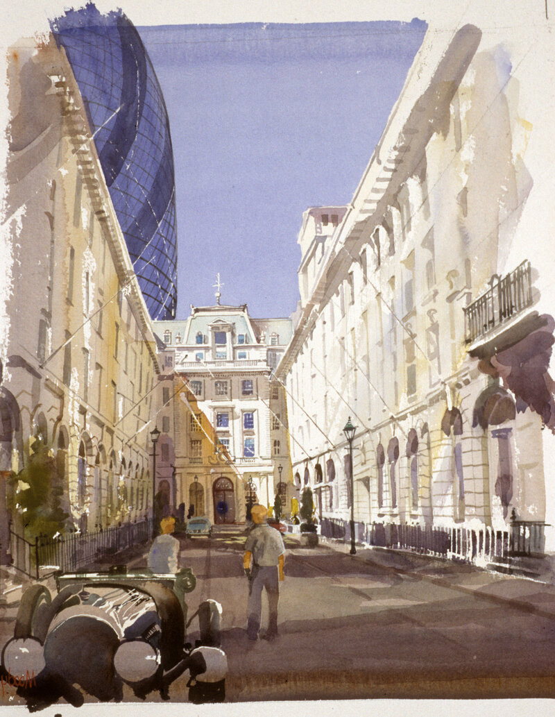 Watercolor painting of a street in London