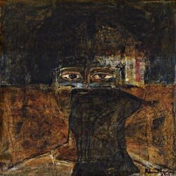 Mask of Mary 4x4 Encaustic