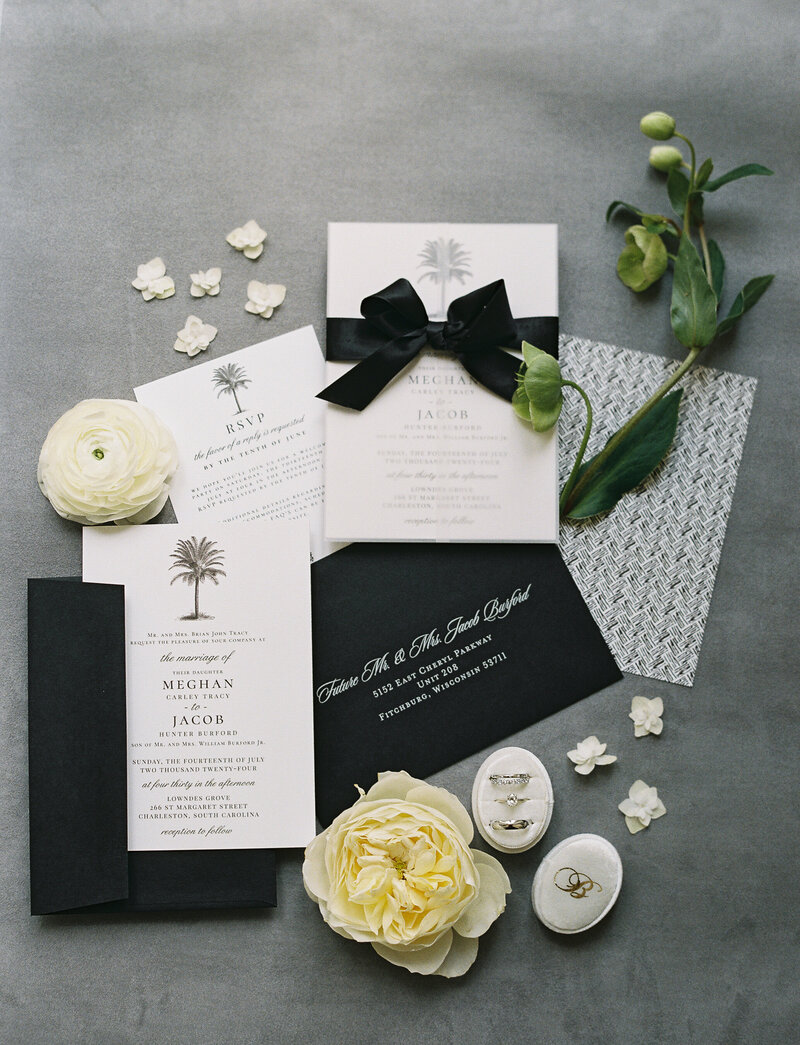 Wedding Invitation suite for Lowndes Grove wedding in Charleston, SC