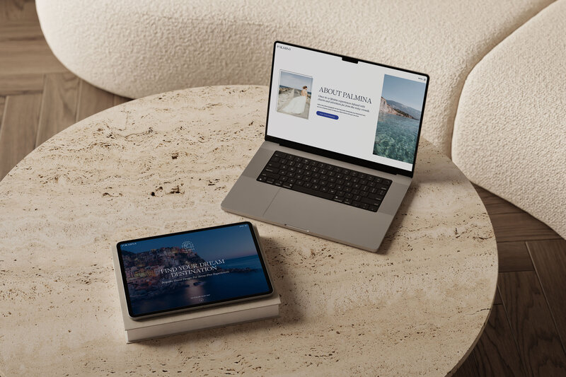 luxury website template for Palmina shown on laptop and ipad
