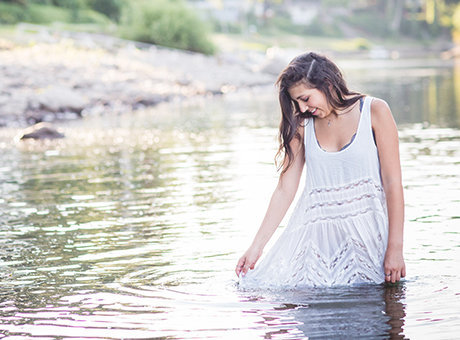 West Linn HIgh School Oregon senior photography girl wading in the river