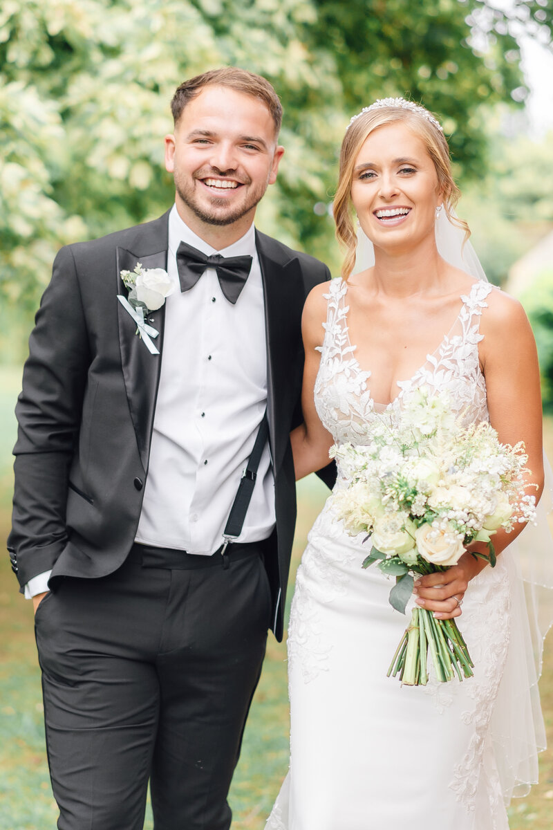 Bride and groom on wedding day outside