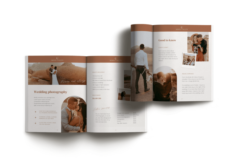 Boho pricing guide template for photographers
