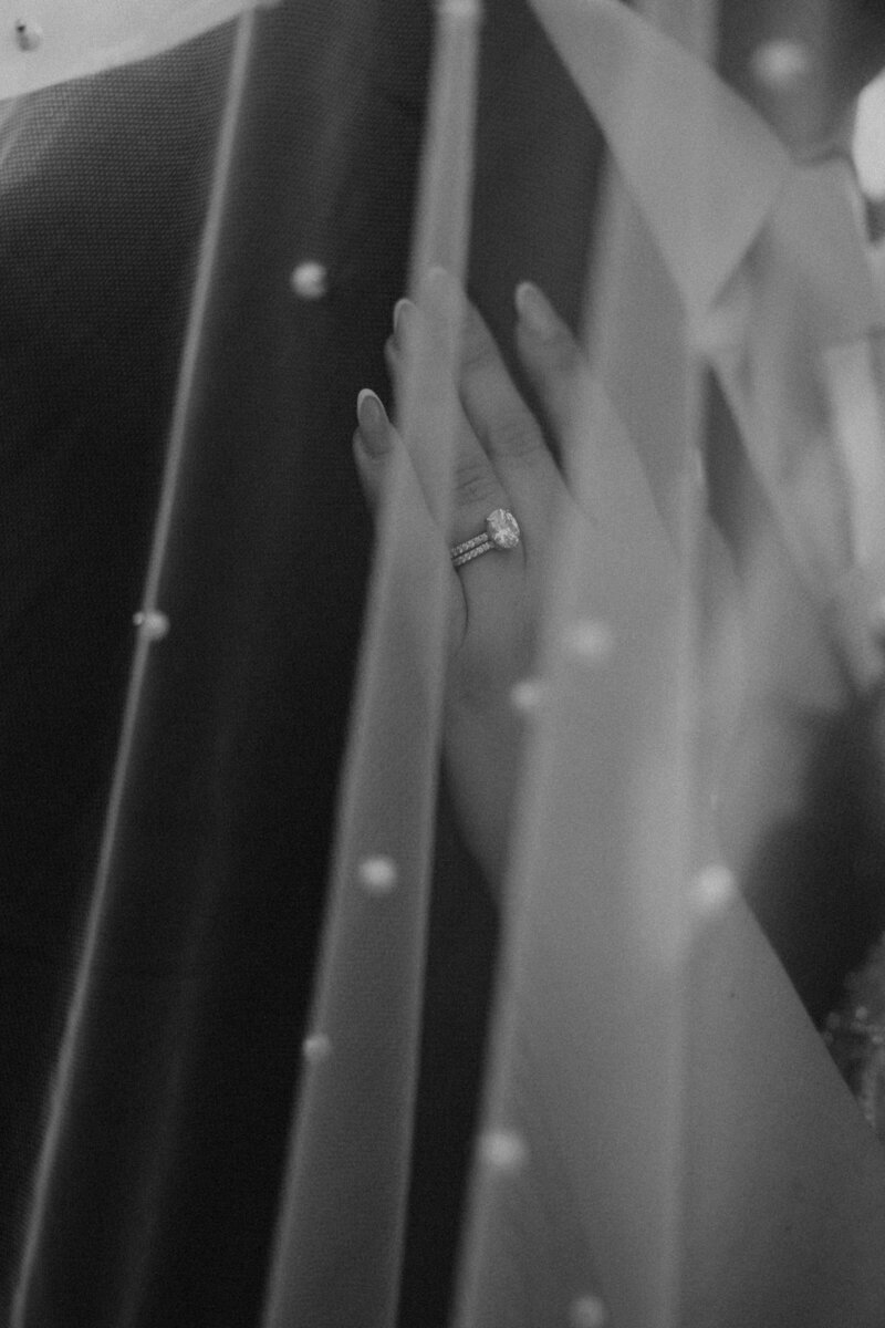 black and white image bride's hand