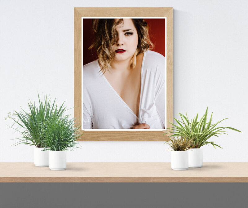 A boudoir image that was taken in Minneapolis Mn in a wooden frame