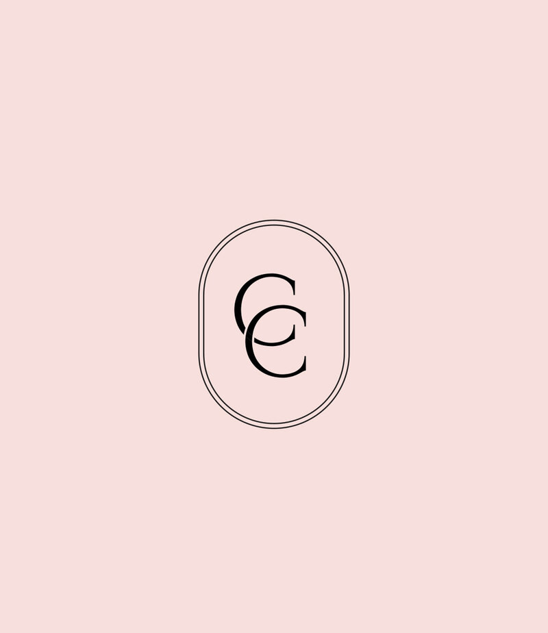 Black submark monogram logo design 'CC'  on pastel pink background