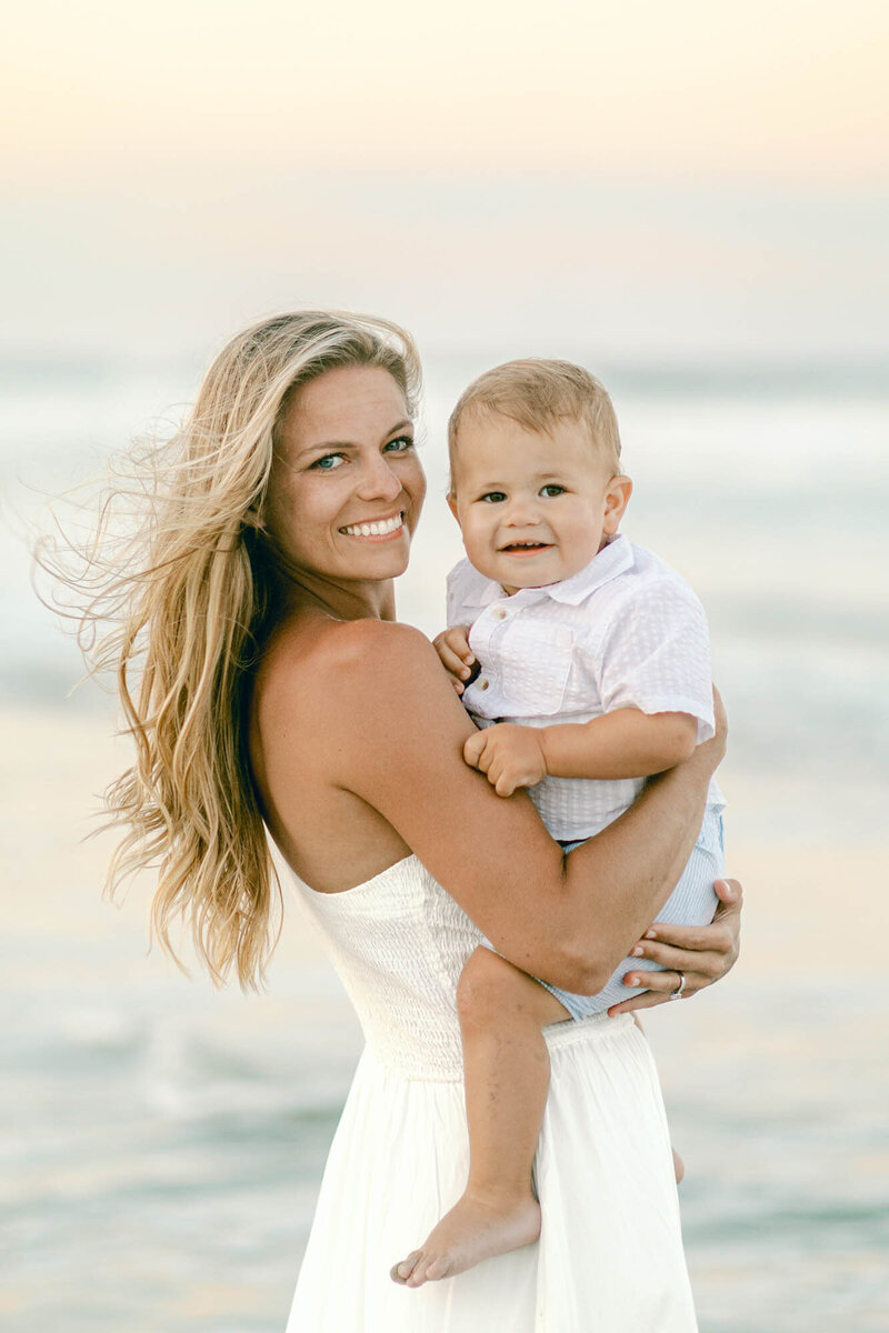 Photo of the mother and her son on the beach of the Outer Banks