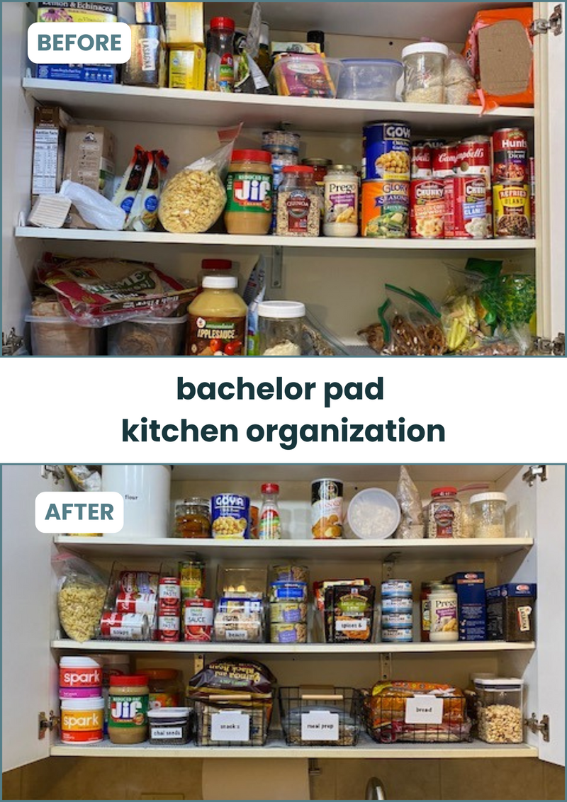 home organization for the kitchen in a bachelor pad