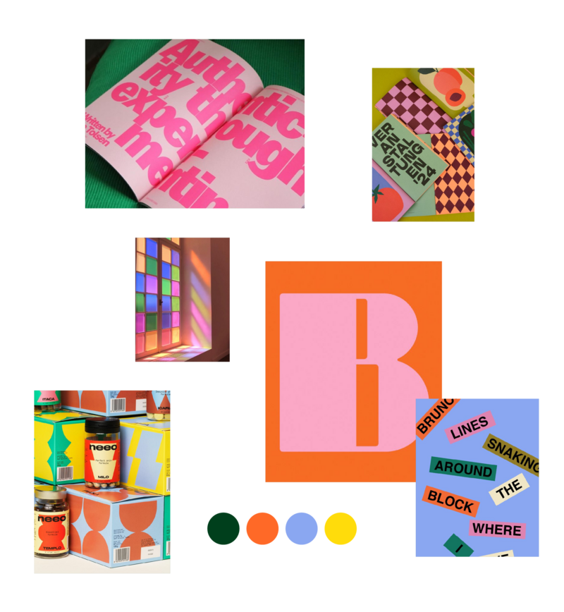 Collage graphic of a moodboard from Pinterest with a lived-in, provincial, natural theme