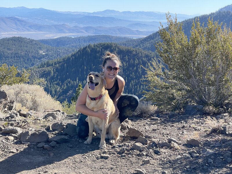 Woman and dog on hike