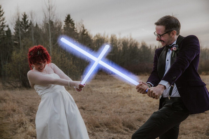 star wars lightsaber wedding photo