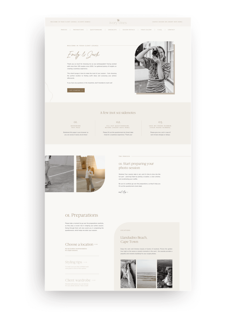 Neutral Showit Client Lounge template for photographers