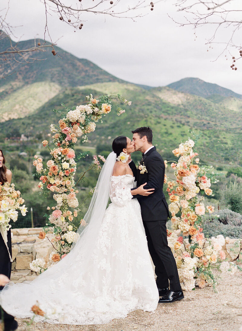 Bride and groom at Sunstone Winery in California