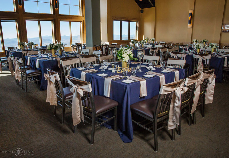 Indoor wedding reception set up at Four Points Lodge at Steamboat Springs Ski Area