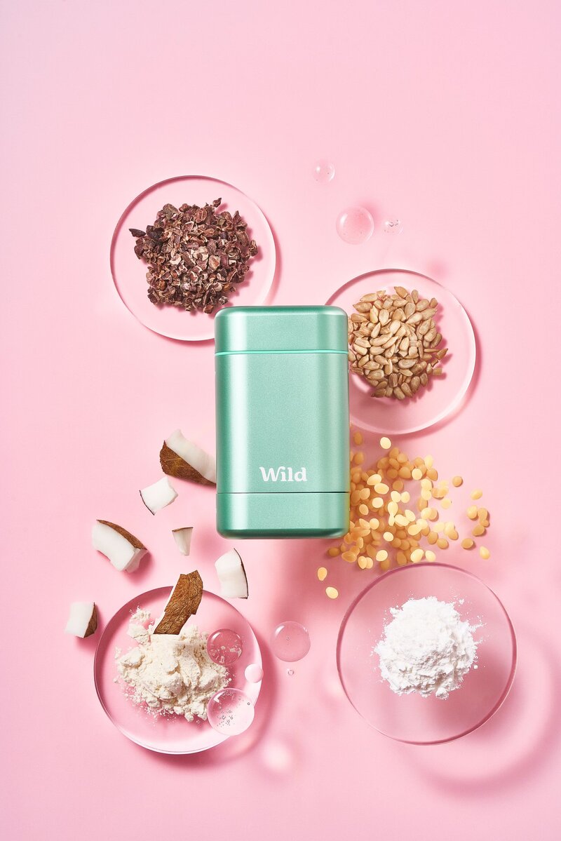 one WILD natural deodorant tubes featured in a sustainable beauty PR campaign by SA Communications PR agency