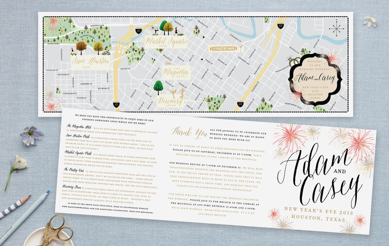 trifold wedding map of Houston Texas Magnolia Hotel Wedding