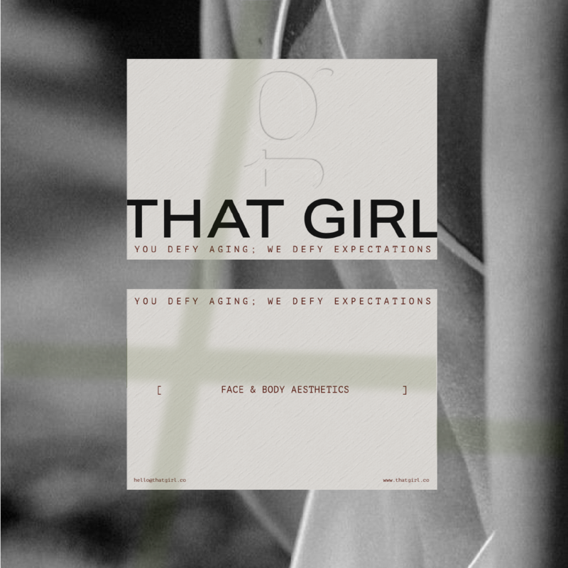 Elegant business card for That Girl, an inclusive aesthetics service, highlighting contact information