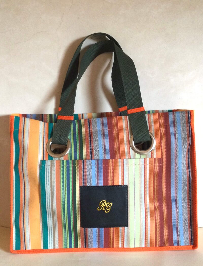 Cabas Courses Toile RAYURES ORANGE