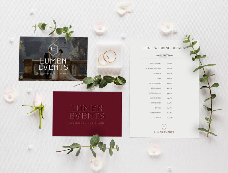 Screenshot of Lumen Events branding and custom Showit website by Soltide