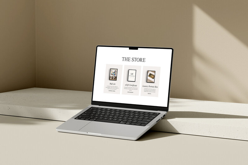 This photograph features a laptop displaying a wedding day gallery preview by Geoff Wilkings Photography. The gallery showcases how couples will relive their special day, with beautifully captured moments and an elegant, user-friendly viewing experience.