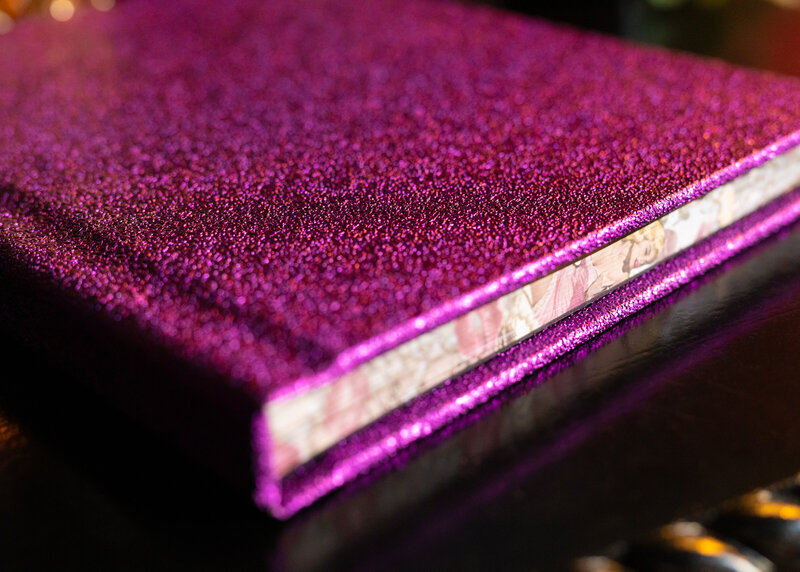 A touch of luxury: Your boudoir memories preserved in a custom-designed, glitter-wrapped album.