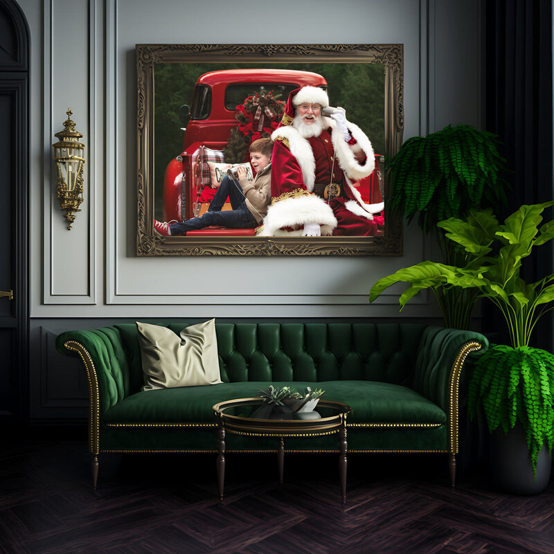 boy-sitting-with-santa-in-vintage-red-truck-talking-through-string-cans-in-mansfield-tx