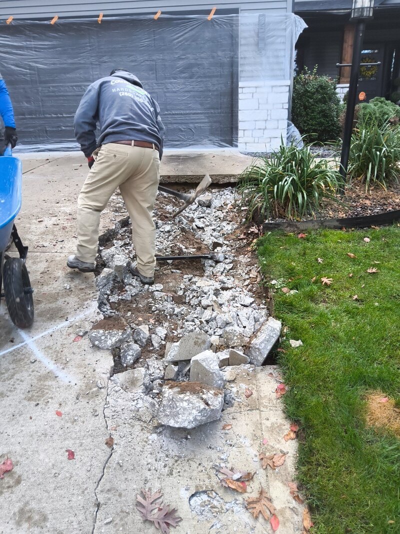 Before: old concrete driveway tear-out in Middlebury, IN