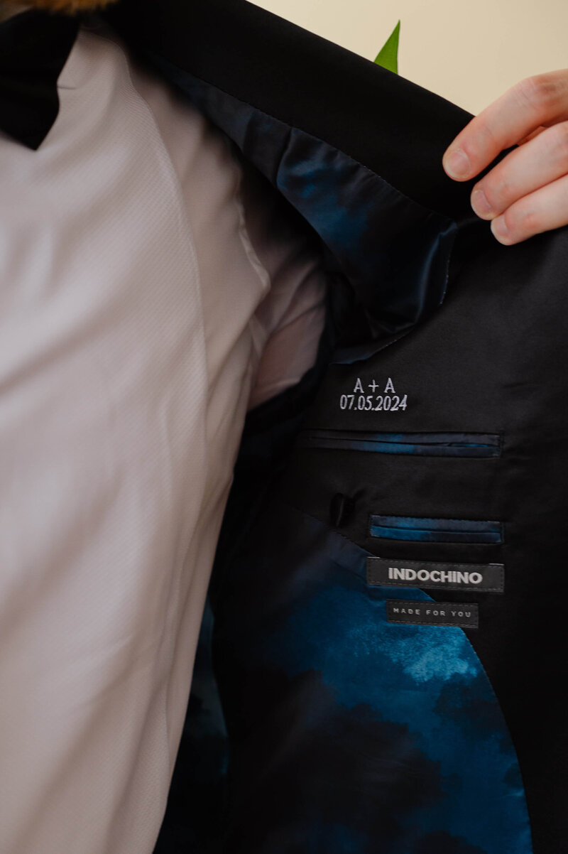 Ottawa wedding photos showing the lining and details of the groom's tuxedo