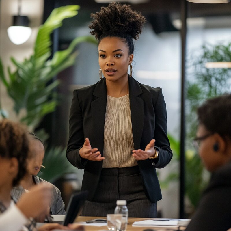 A Black woman leader speaking to a group