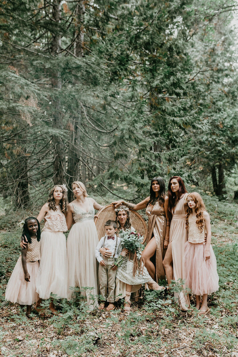 bridal party in the woods