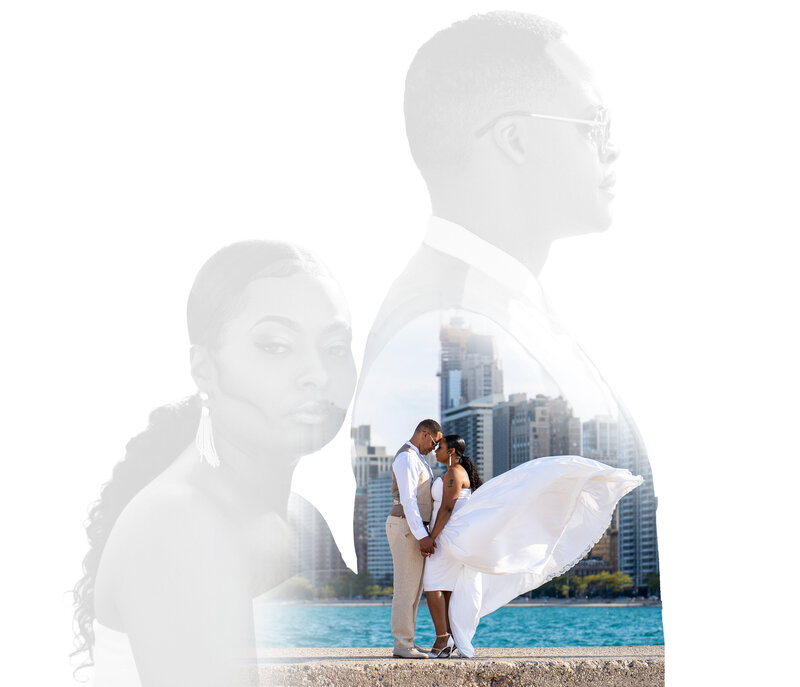 Bride gazing over groom’s shoulder in a powerful close-up wedding portrait, showcasing emotional connection and luxury bridal glam at The Crane Bay Event Center in Indianapolis.