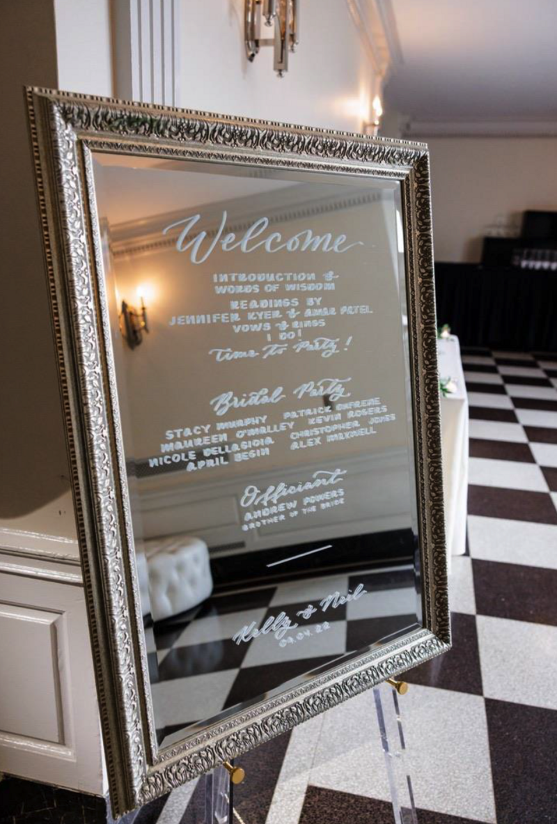 Silver mirror wedding sign rentaln