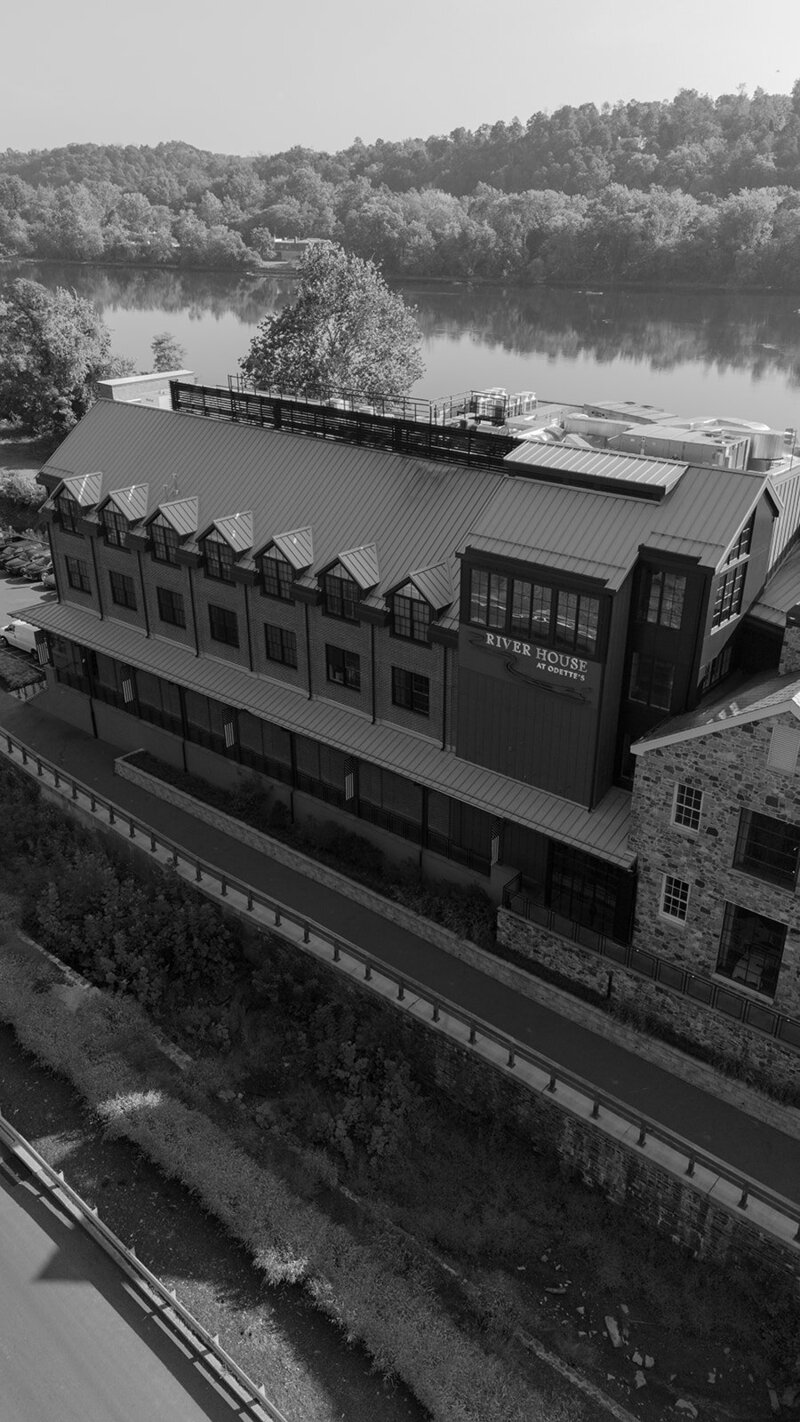 Aerial view of River House at Odette's wedding venue