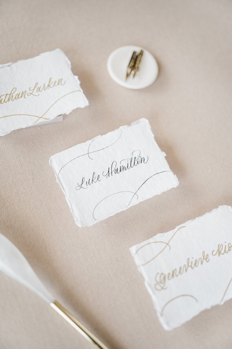 Calligraphy place cards on handmade paper