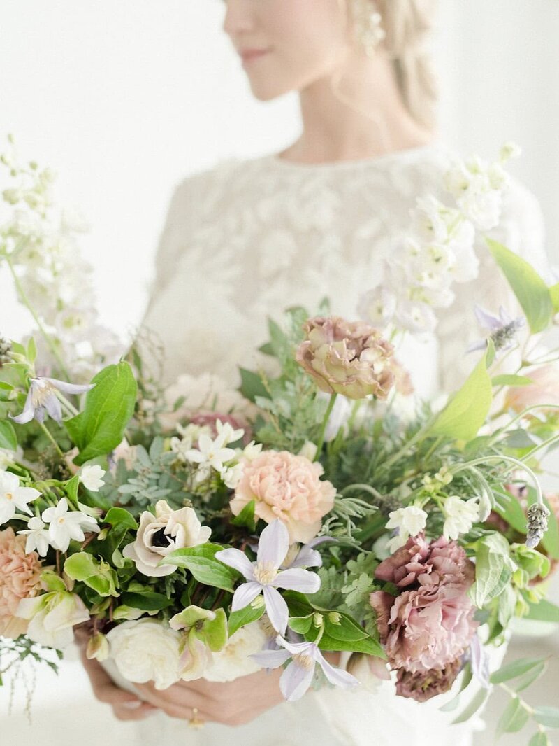 Bride holding a bouquet of flowers in California