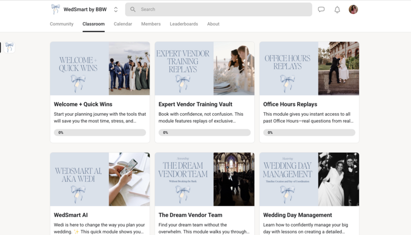 Courses on how to have a budget wedding and how to maximize every dollar of your wedding budget.
