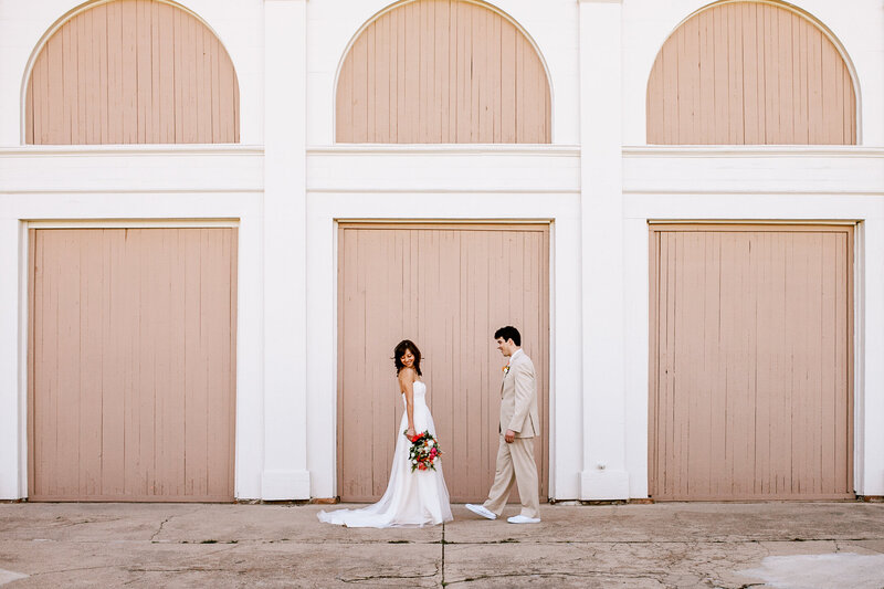 Boulder wedding couple share a moment by the mountains