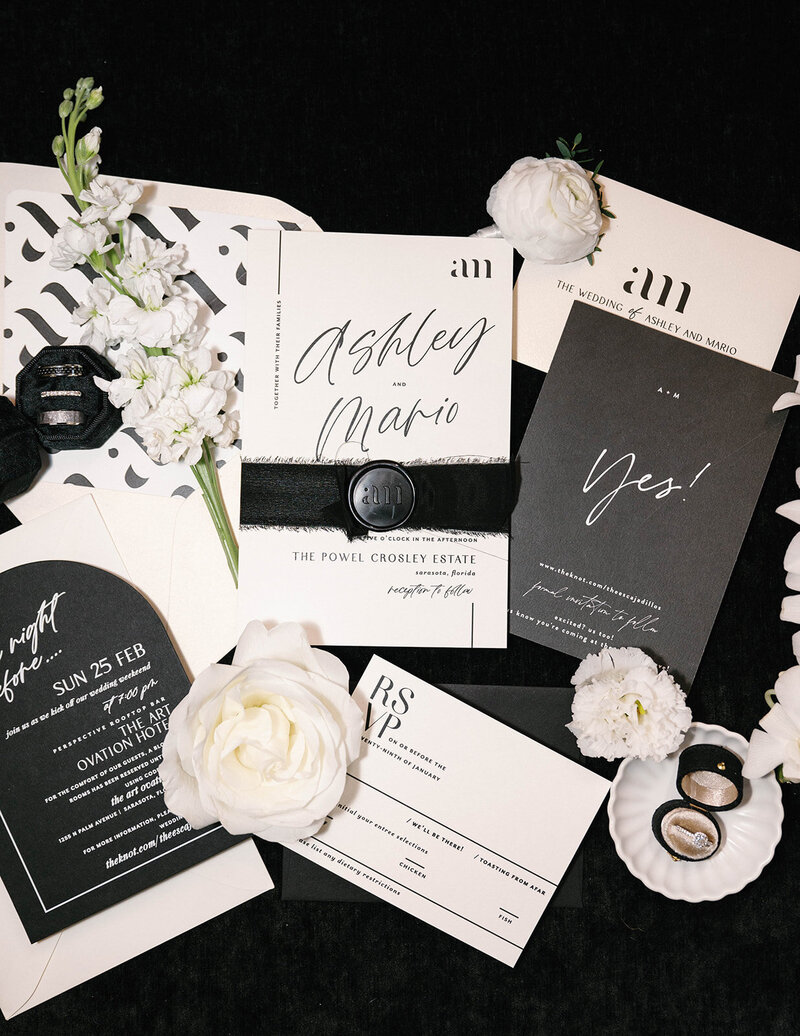Modern Romantic Wedding Invitation Black and White